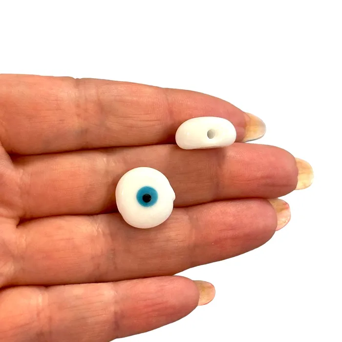 Hand Made Murano Glass White Evil Eye Charm Peppy Beads Necklaces