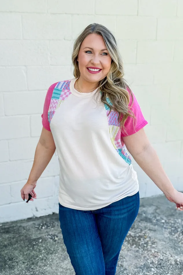 Haptics Earrings Keep It Up Mix Print Sleeve Top