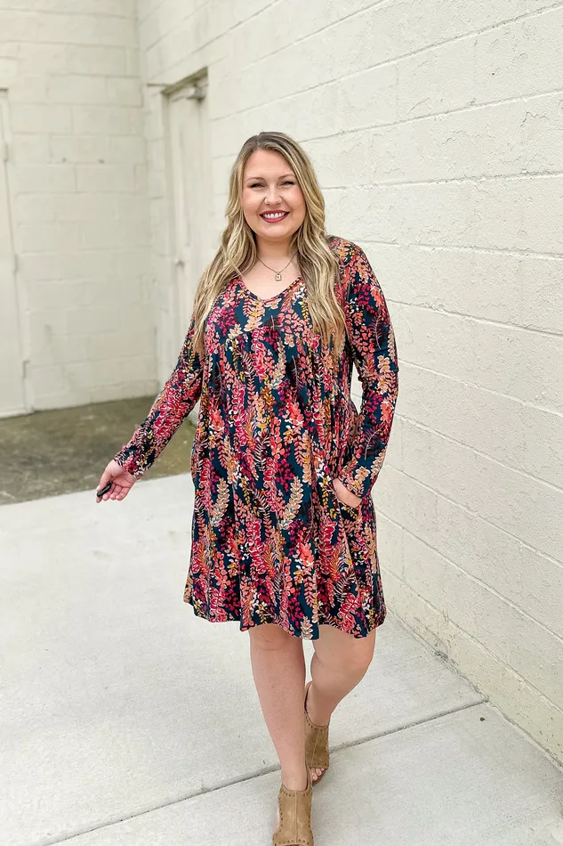 Haptics Rings Daring Heart Floral Dress Hunter Green