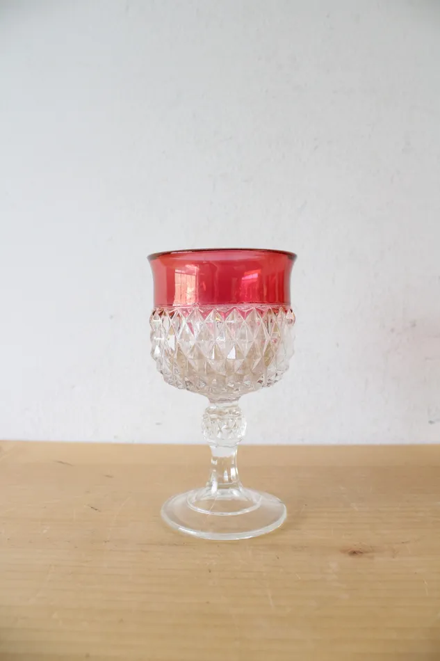 Indiana Glass Vintage Indiana Glass Ruby Red Diamond Point Decanter 4 Goblets Earrings