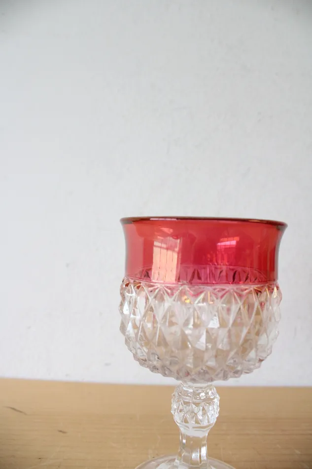 Indiana Glass Vintage Indiana Glass Ruby Red Diamond Point Decanter 4 Goblets Earrings