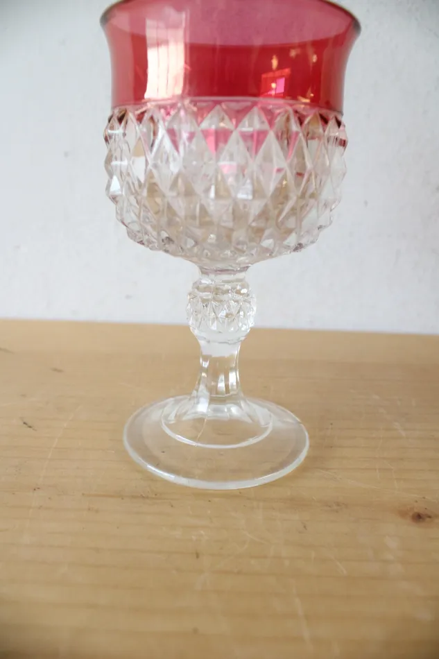 Indiana Glass Vintage Indiana Glass Ruby Red Diamond Point Decanter 4 Goblets Earrings