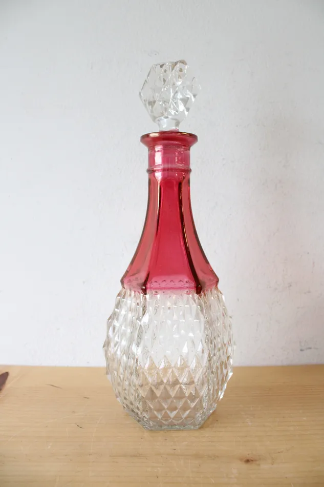 Indiana Glass Vintage Indiana Glass Ruby Red Diamond Point Decanter 4 Goblets Earrings