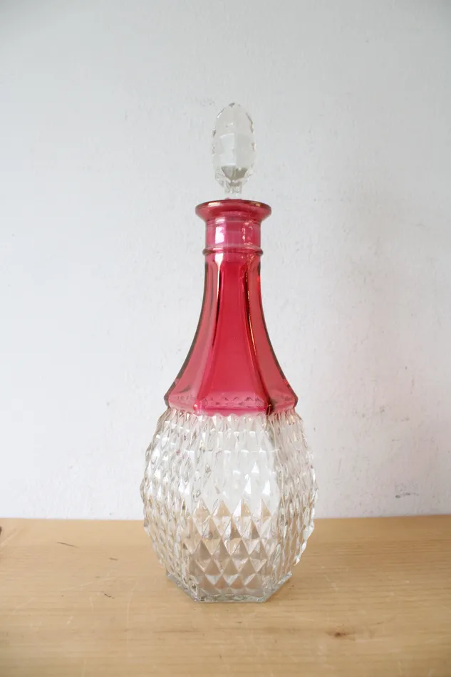 Indiana Glass Vintage Indiana Glass Ruby Red Diamond Point Decanter 4 Goblets Earrings