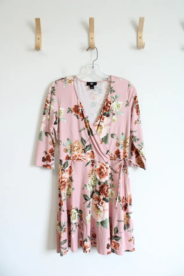 IZ Byer IZ Byer Pink Floral Wrap Knit Dress L Rings
