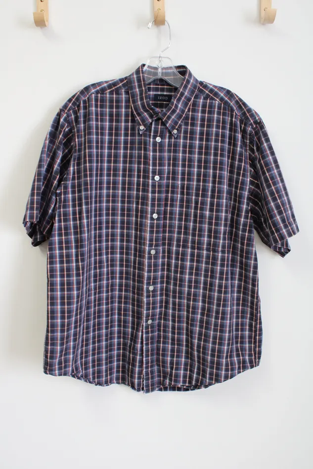 Izod Blue Plaid Button Down Shirt LG Izod Rings