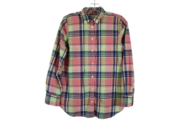 JCrew Earrings JCrew Pink Green Plaid Cotton Button Down S