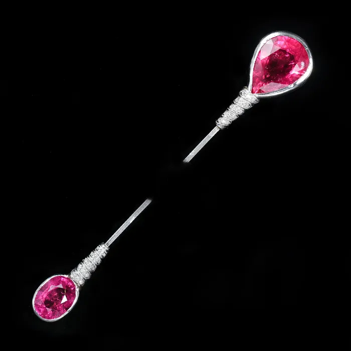 Jack Pritchard Necklaces Art Deco Platinum Rubellite and Diamond Jabot Pin Jack Pritchard Necklaces Art Deco Platinum Rubellite and Diamond Jabot Pin