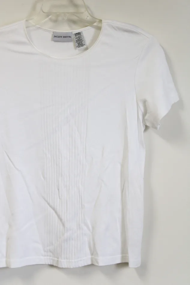 Jaclyn Smith White Knit Short Sleeved Top L Jaclyn Smith Rings
