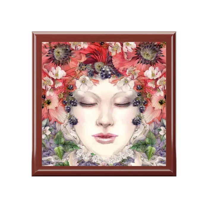 Jewelry Keepsake Box Poppy Fairy Lacquered Box Portraits by NC Earrings