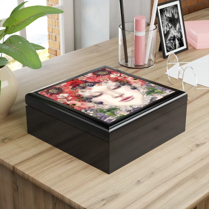 Jewelry Keepsake Box Poppy Fairy Lacquered Box Portraits by NC Earrings