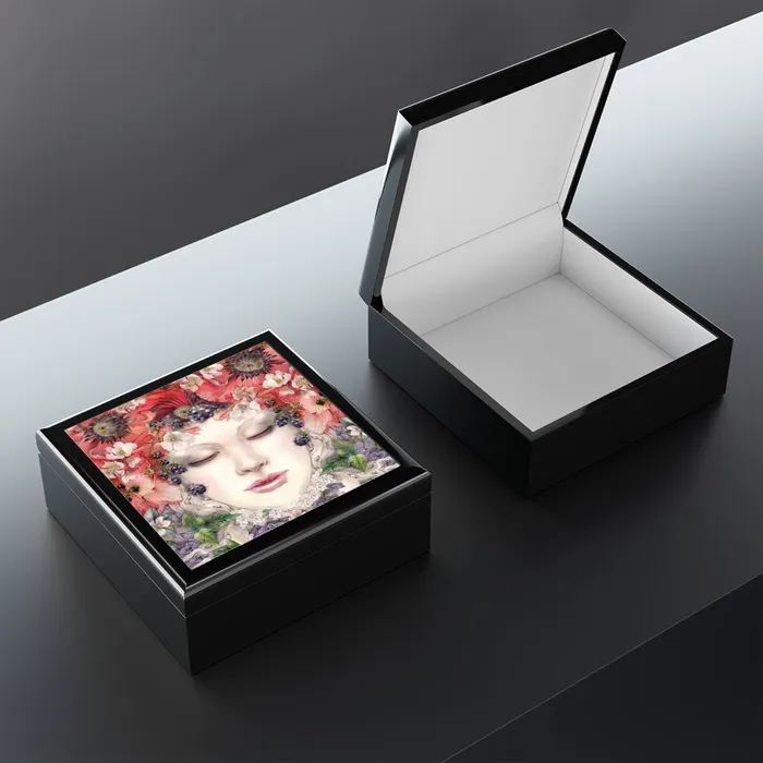 Jewelry Keepsake Box Poppy Fairy Lacquered Box Portraits by NC Earrings