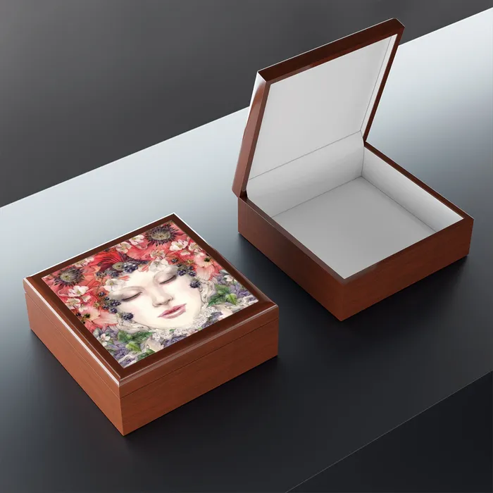 Jewelry Keepsake Box Poppy Fairy Lacquered Box Portraits by NC Earrings