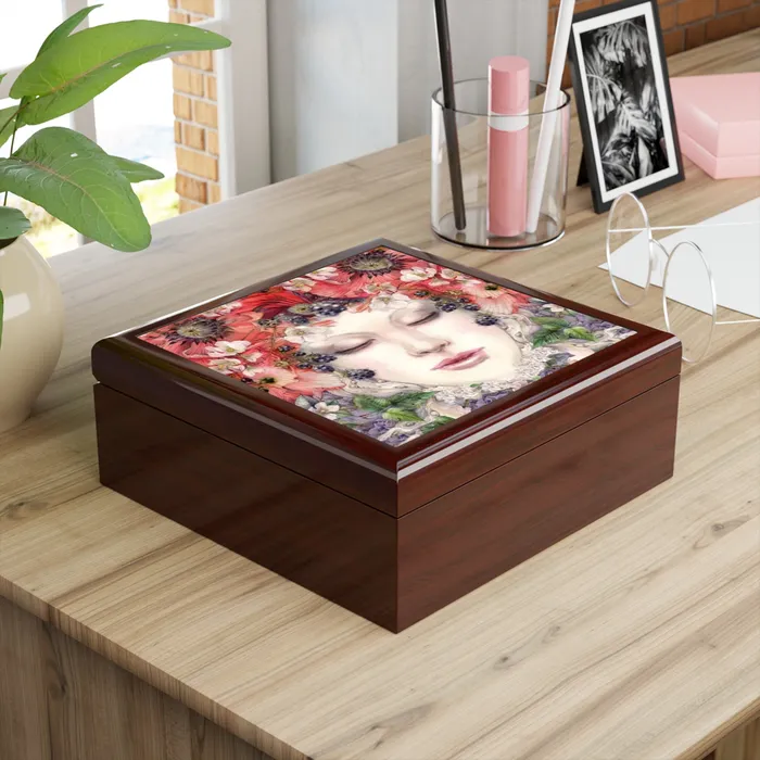 Jewelry Keepsake Box Poppy Fairy Lacquered Box Portraits by NC Earrings