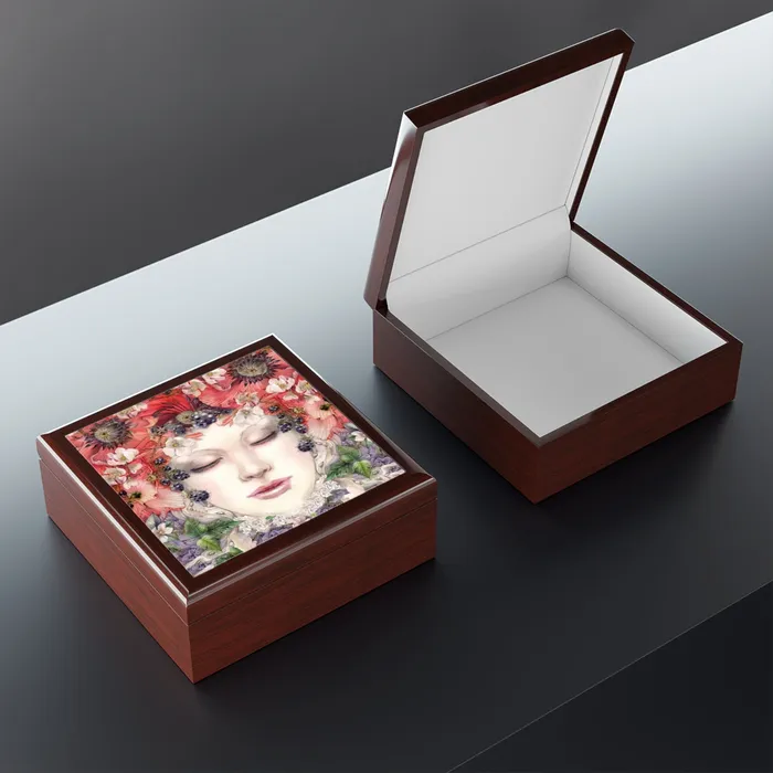 Jewelry Keepsake Box Poppy Fairy Lacquered Box Portraits by NC Earrings