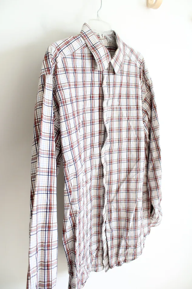 Joseph Abboud Joseph Abboud Red Brown Plaid Button Down Shirt L Tall Earrings