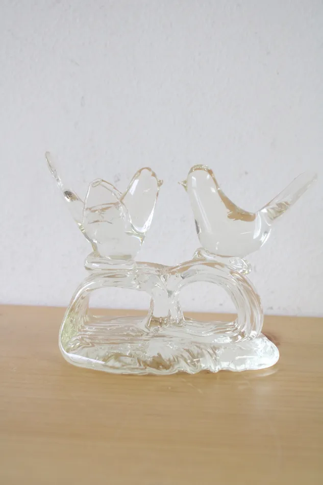 Jubilee Thrift Earrings Clear Glass Love Birds On A Wave