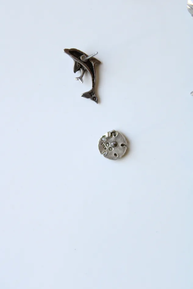Jubilee Thrift Earrings Sterling Silver 3 Pair Dolphin Shell Sand Dollar Earrings
