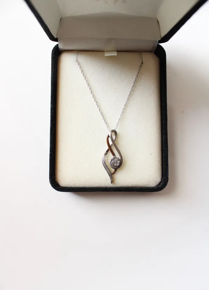 Jubilee Thrift Necklaces 10K Sterling Silver TwoToned Rhinestone Twist Pendant Necklace