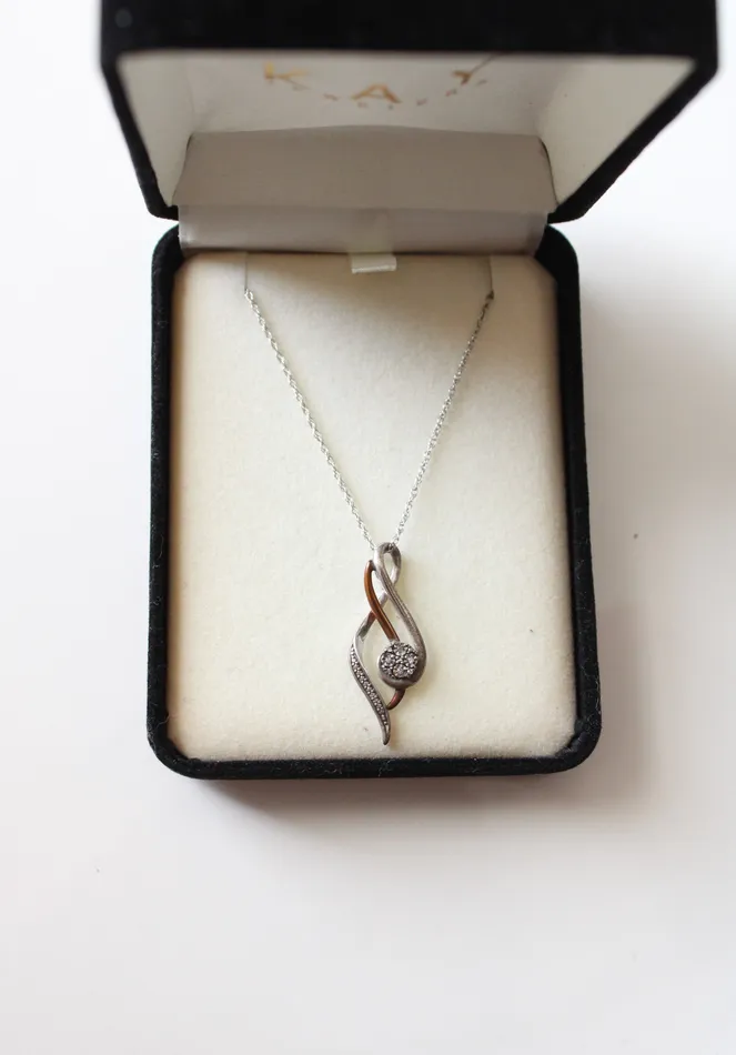 Jubilee Thrift Necklaces 10K Sterling Silver TwoToned Rhinestone Twist Pendant Necklace