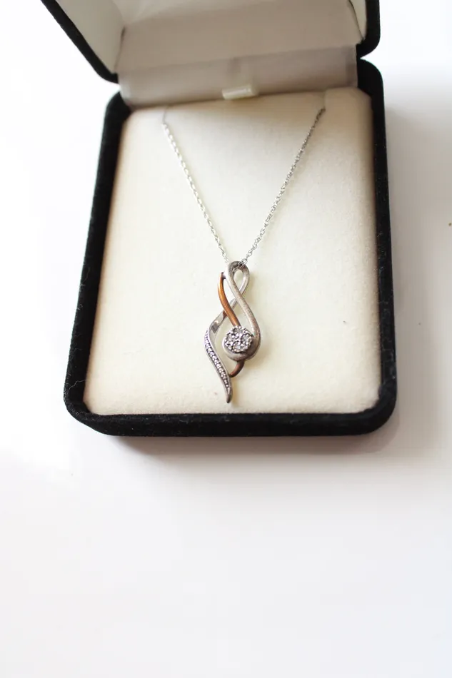 Jubilee Thrift Necklaces 10K Sterling Silver TwoToned Rhinestone Twist Pendant Necklace