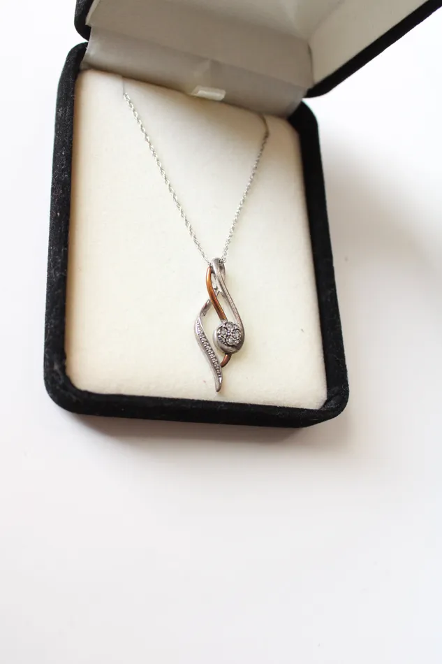 Jubilee Thrift Necklaces 10K Sterling Silver TwoToned Rhinestone Twist Pendant Necklace
