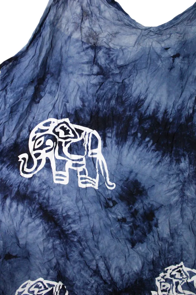 Jubilee Thrift Rings Blue Elephant Tie Dye Swim Coverup Long Top LXL