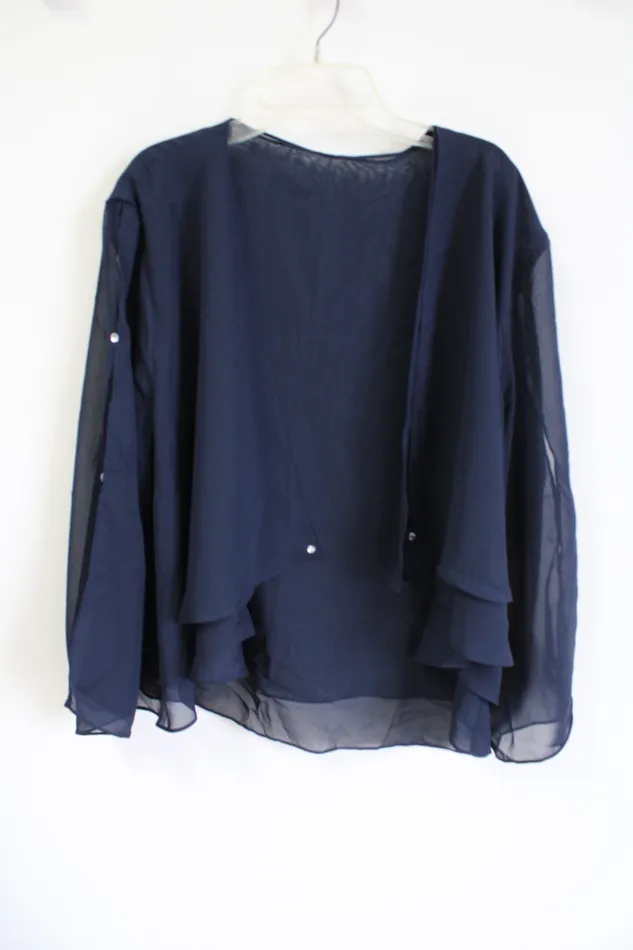 Jubilee Thrift Rings Navy Blue Chiffon Blouse Cardigan L