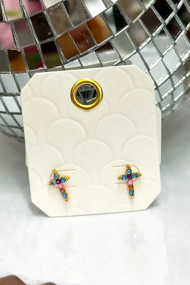 Judson Earrings Rhinestone Studded Cross Earrings Multi