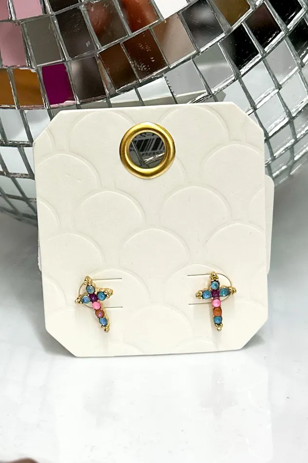 Judson Earrings Rhinestone Studded Cross Earrings Multi