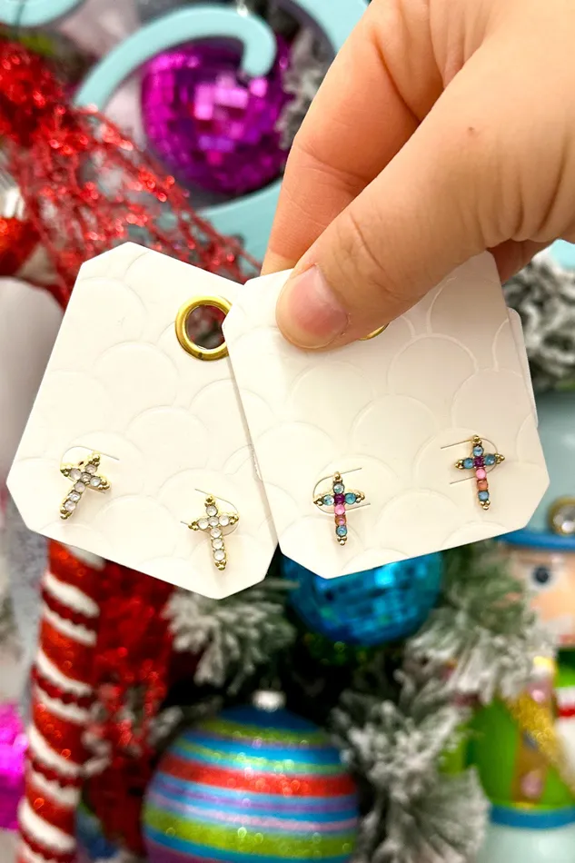 Judson Earrings Rhinestone Studded Cross Earrings Multi