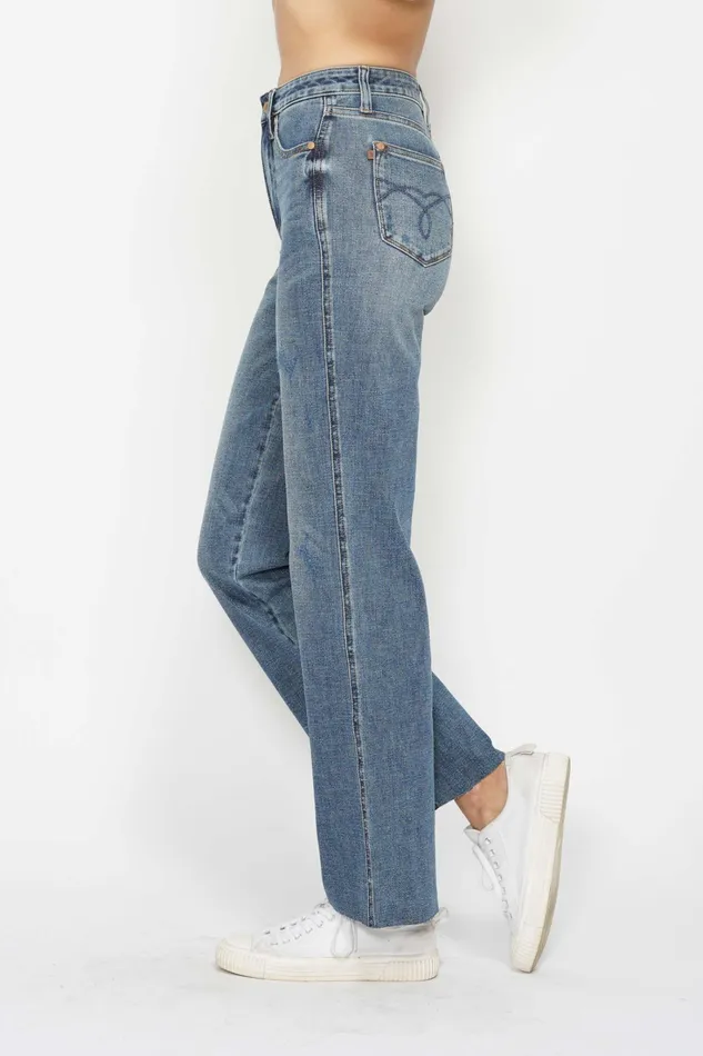 JUDY BLUE JUDY BLUE HIGH WAIST TUMMY CONTROL RAW HEM STRAIGHT JEAN MEDIUM STONE Rings JUDY BLUE JUDY BLUE HIGH WAIST TUMMY CONTROL RAW HEM STRAIGHT JEAN MEDIUM STONE Rings