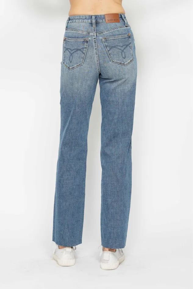 JUDY BLUE JUDY BLUE HIGH WAIST TUMMY CONTROL RAW HEM STRAIGHT JEAN MEDIUM STONE Rings JUDY BLUE JUDY BLUE HIGH WAIST TUMMY CONTROL RAW HEM STRAIGHT JEAN MEDIUM STONE Rings