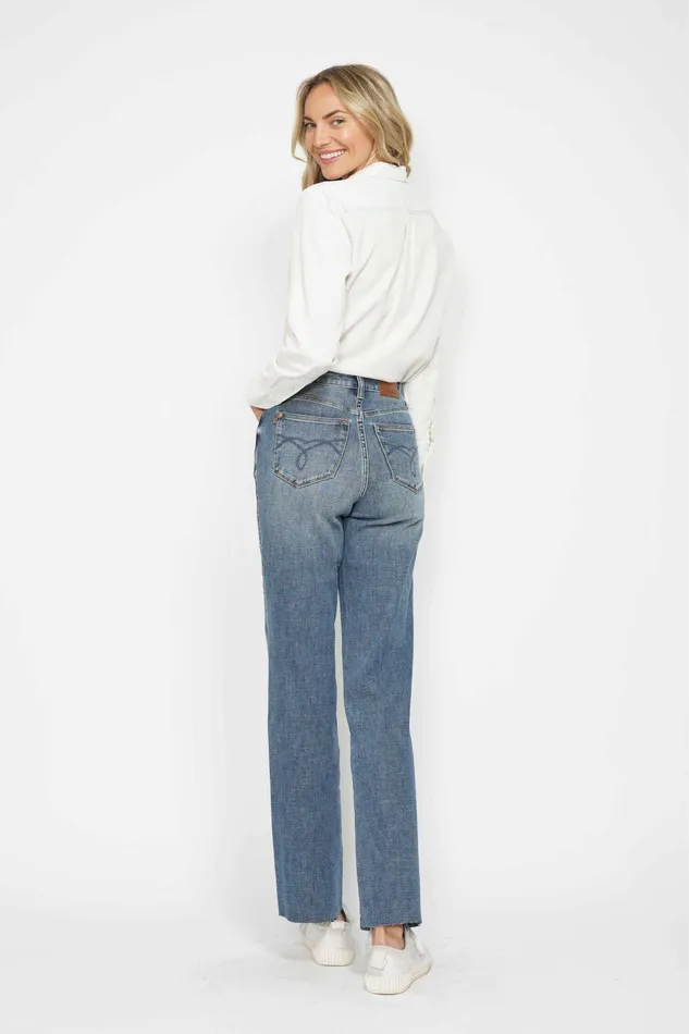 JUDY BLUE JUDY BLUE HIGH WAIST TUMMY CONTROL RAW HEM STRAIGHT JEAN MEDIUM STONE Rings JUDY BLUE JUDY BLUE HIGH WAIST TUMMY CONTROL RAW HEM STRAIGHT JEAN MEDIUM STONE Rings
