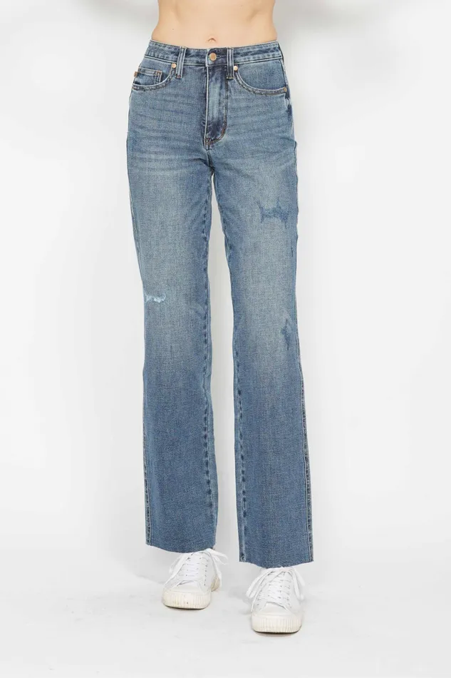 JUDY BLUE JUDY BLUE HIGH WAIST TUMMY CONTROL RAW HEM STRAIGHT JEAN MEDIUM STONE Rings JUDY BLUE JUDY BLUE HIGH WAIST TUMMY CONTROL RAW HEM STRAIGHT JEAN MEDIUM STONE Rings