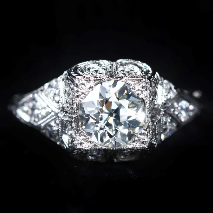 K Goldschmidt Art Deco Platinum 117 Carat Old European Cut Diamond Ring Rings