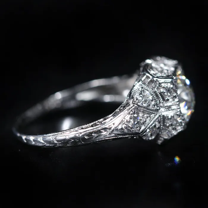 K Goldschmidt Art Deco Platinum 117 Carat Old European Cut Diamond Ring Rings