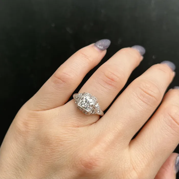 K Goldschmidt Art Deco Platinum 117 Carat Old European Cut Diamond Ring Rings