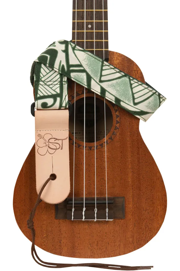 KALABRAND Sherrins Threads Ukulele NylonBacked Ukulele Strap Green Tapa Earrings