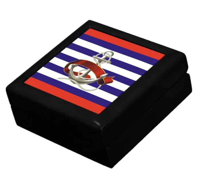 KeepsakeJewelry Box Nautical Anchor Design Lacquer Box Stay Anchored ZAZZLE Rings