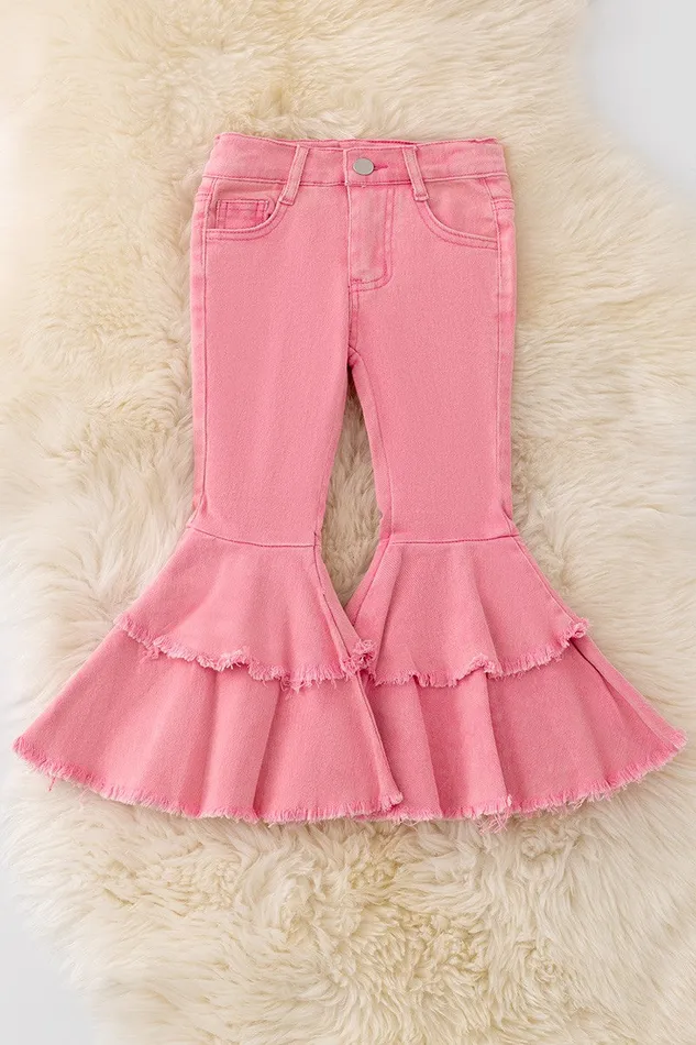 Kids Charm Online Earrings PINK DENIM WASH RUFFLE BELL BOTTOM JEANS