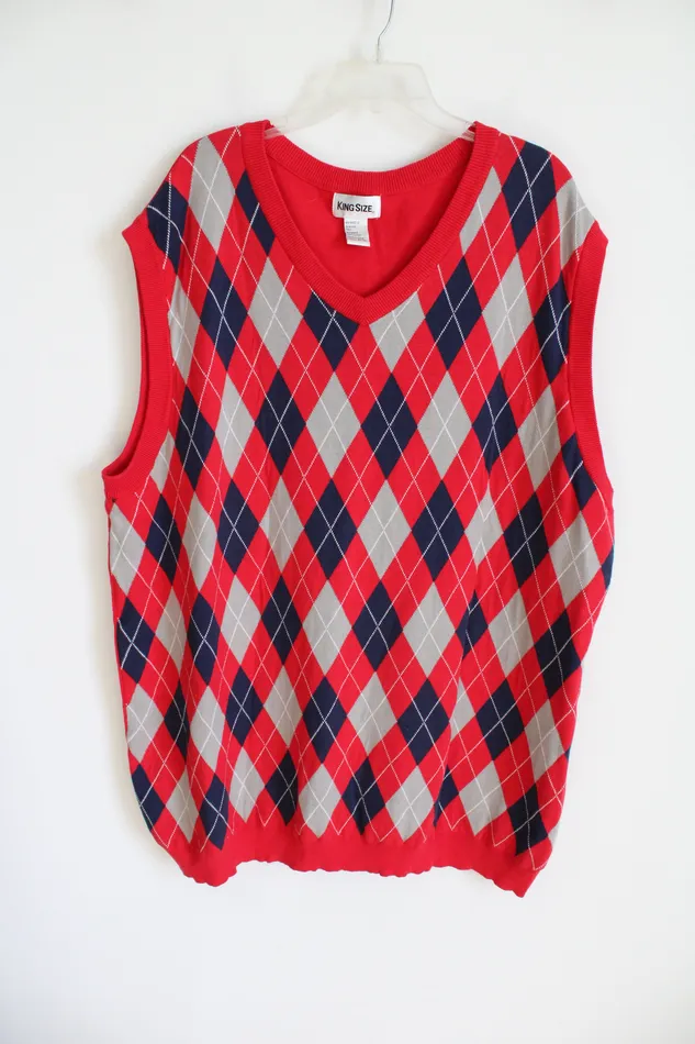 King Size KingSize Red Blue Argyle Knit Sweater Vest 4XL Rings