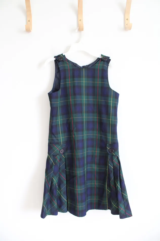 Lands End Earrings Lands End Green Navy Tartan Plaid Dress Youth 12