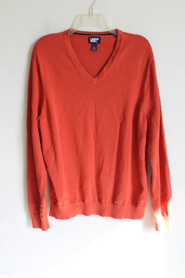 Lands End Earrings Lands End Orange Knit Supima Cotton Sweater L