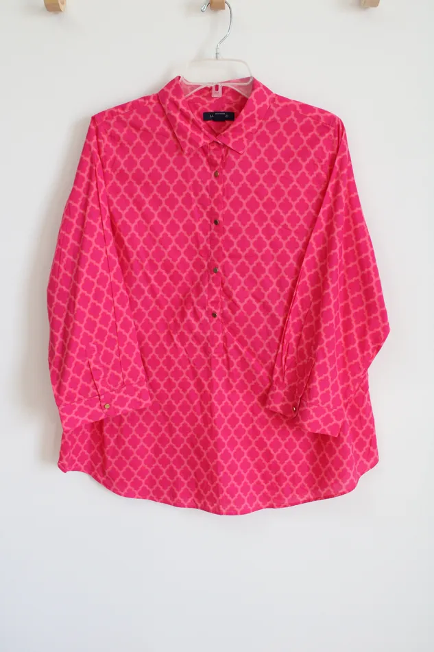 Lands End Pink Patterned Cotton Shirt 16W Talbots Earrings