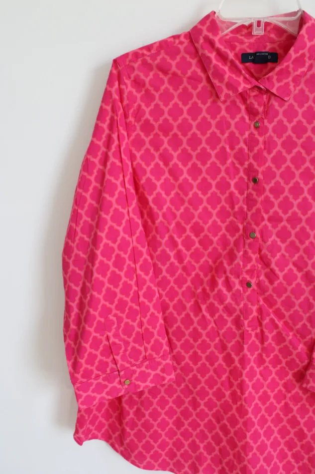 Lands End Pink Patterned Cotton Shirt 16W Talbots Earrings
