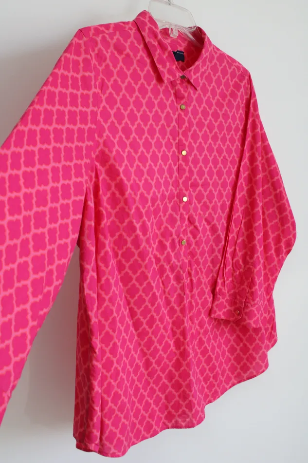 Lands End Pink Patterned Cotton Shirt 16W Talbots Earrings