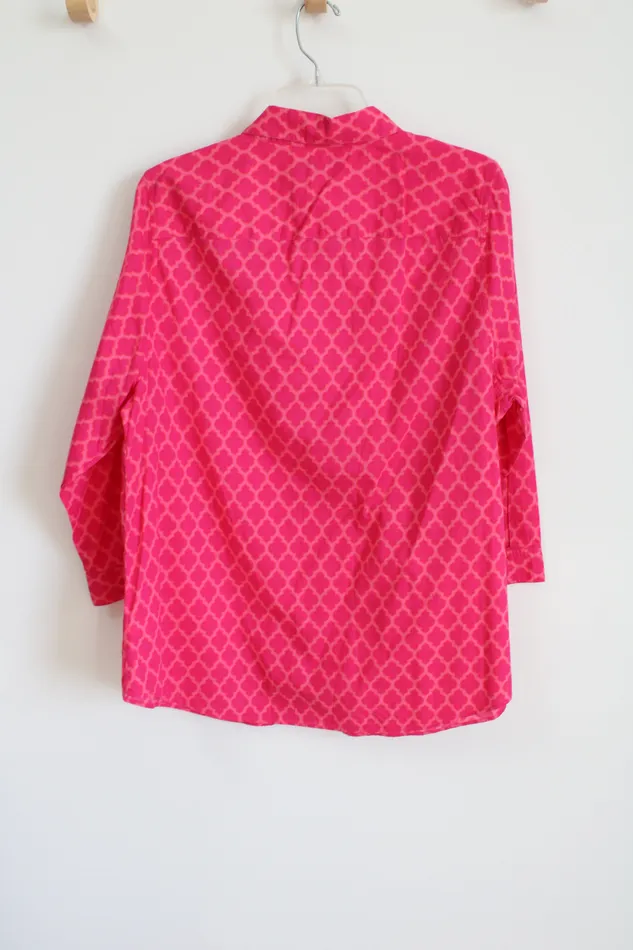Lands End Pink Patterned Cotton Shirt 16W Talbots Earrings
