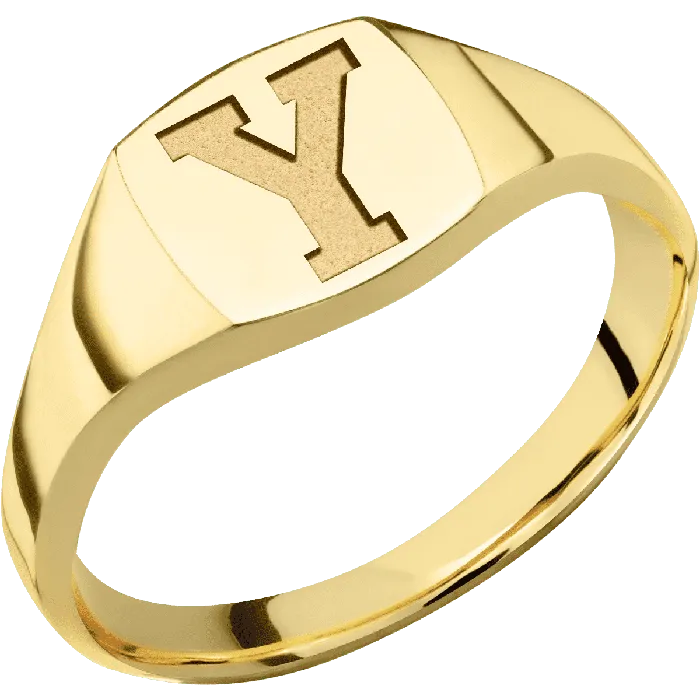 Lashbrook Rings Small Cushion signet ring 10x10mm in 14K Yellow Gold with a Thin style band and a Brigham Young Block Y engraving Lashbrook Rings Small Cushion signet ring 10x10mm in 14K Yellow Gold with a Thin style band and a Brigham Young Block Y engraving