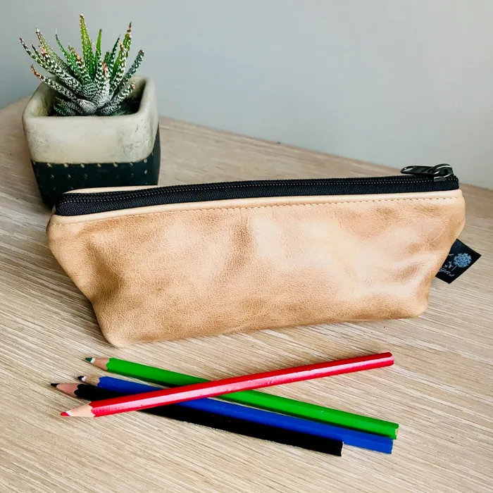 Leather Pencil Bag Small Tan HJT Earrings